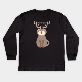 Antler Cat with Shiny Christmas Balls Kids Long Sleeve T-Shirt